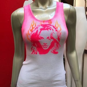 BRITNEY SPEARS FREED distressed ribbed graffiti soft tank top L